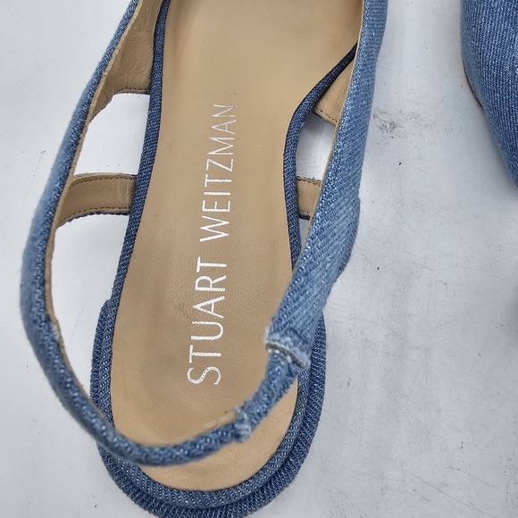Stuart Weitzman Women’s Pearl Slingback Flats Denim Silver Toe Cap Size 9.5 - Picture 7 of 10